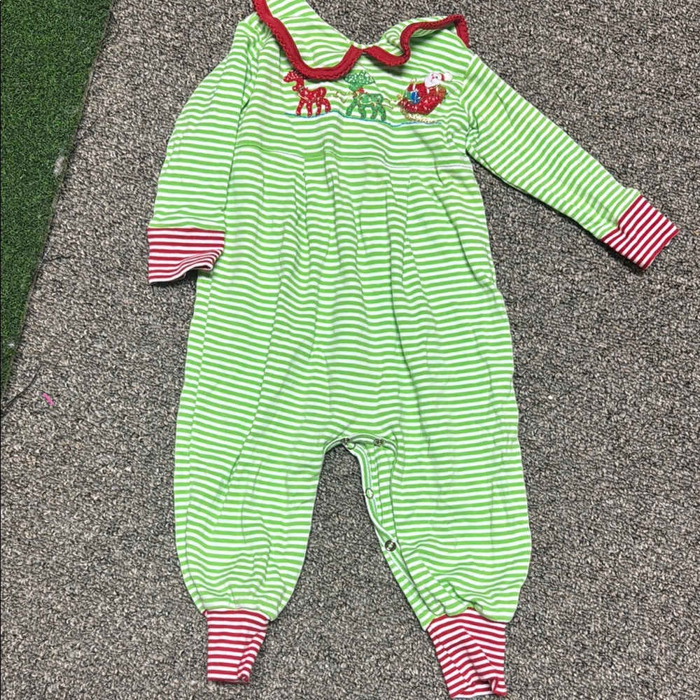 Squiggles Christmas Striped Green and Red Kids One Piece